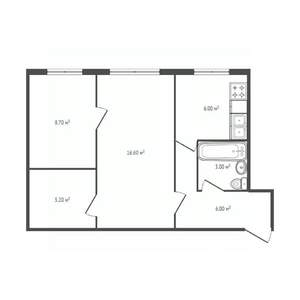 2-к квартира, вторичка, 46м2, 1/2 этаж