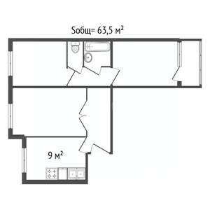 3-к квартира, вторичка, 64м2, 8/10 этаж