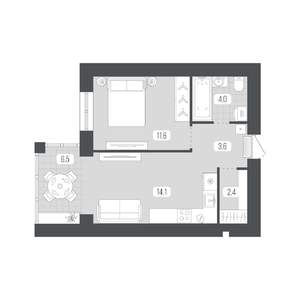 1-к квартира, вторичка, 42м2, 3/9 этаж