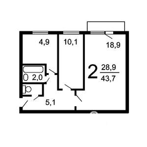 2-к квартира, вторичка, 44м2, 2/9 этаж