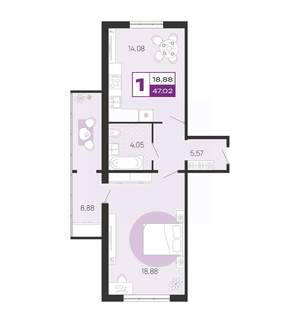 1-к квартира, вторичка, 47м2, 1/10 этаж