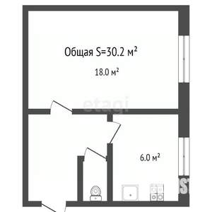 1-к квартира, вторичка, 30м2, 2/2 этаж