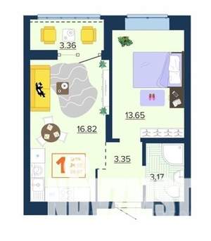 1-к квартира, вторичка, 39м2, 1/16 этаж