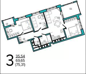 3-к квартира, вторичка, 75м2, 4/16 этаж