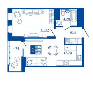 1-к квартира, вторичка, 44м2, 11/17 этаж