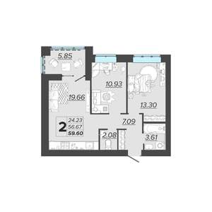 2-к квартира, вторичка, 60м2, 2/9 этаж