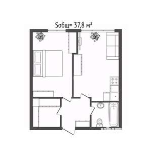 1-к квартира, вторичка, 38м2, 11/15 этаж