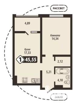 1-к квартира, строящийся дом, 46м2, 2/16 этаж