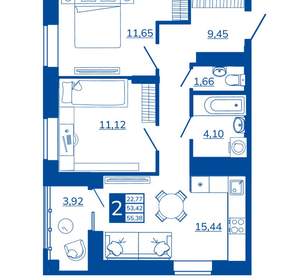 2-к квартира, вторичка, 55м2, 7/17 этаж