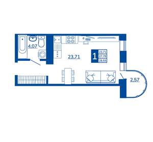 1-к квартира, вторичка, 28м2, 8/17 этаж