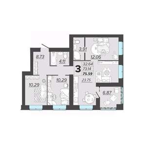 3-к квартира, вторичка, 76м2, 9/9 этаж