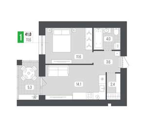 1-к квартира, вторичка, 41м2, 7/9 этаж