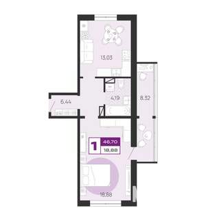 1-к квартира, вторичка, 47м2, 4/10 этаж