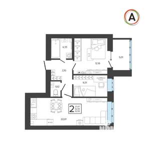 2-к квартира, вторичка, 62м2, 3/9 этаж