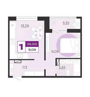 1-к квартира, вторичка, 35м2, 3/10 этаж