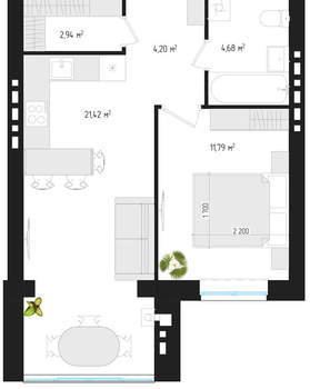 1-к квартира, вторичка, 45м2, 4/4 этаж