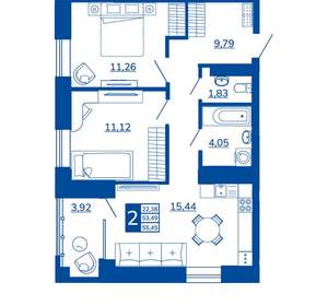 2-к квартира, вторичка, 55м2, 8/17 этаж
