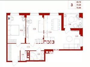 3-к квартира, вторичка, 77м2, 11/16 этаж
