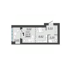 1-к квартира, вторичка, 30м2, 8/9 этаж