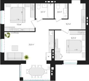 2-к квартира, вторичка, 64м2, 4/4 этаж