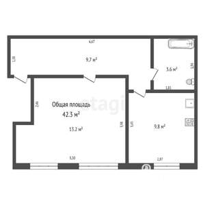 1-к квартира, вторичка, 42м2, 1/4 этаж