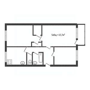 3-к квартира, вторичка, 64м2, 1/5 этаж