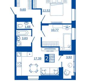 2-к квартира, вторичка, 57м2, 10/17 этаж