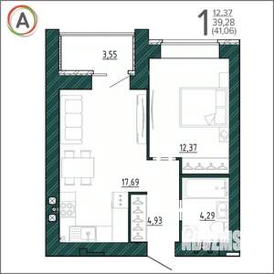 1-к квартира, вторичка, 41м2, 3/9 этаж