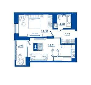 1-к квартира, вторичка, 45м2, 5/17 этаж