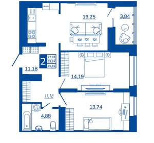 2-к квартира, вторичка, 65м2, 17/17 этаж