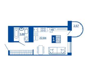1-к квартира, вторичка, 27м2, 8/17 этаж