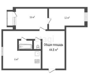 2-к квартира, вторичка, 45м2, 2/5 этаж