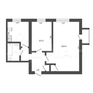 2-к квартира, вторичка, 47м2, 2/5 этаж