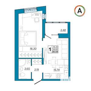 1-к квартира, вторичка, 41м2, 4/16 этаж