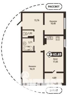 2-к квартира, строящийся дом, 66м2, 14/16 этаж