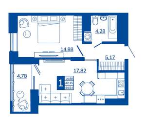 1-к квартира, вторичка, 44м2, 9/17 этаж