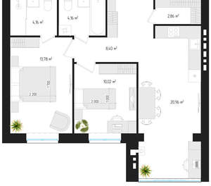 2-к квартира, вторичка, 64м2, 3/4 этаж