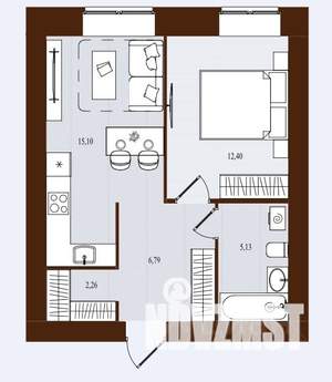 1-к квартира, вторичка, 42м2, 6/14 этаж