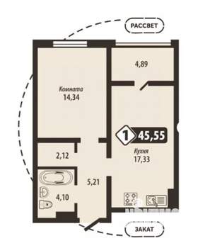 1-к квартира, вторичка, 46м2, 7/16 этаж