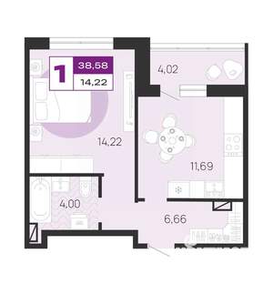 1-к квартира, вторичка, 39м2, 7/10 этаж