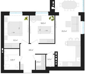 2-к квартира, вторичка, 62м2, 1/4 этаж