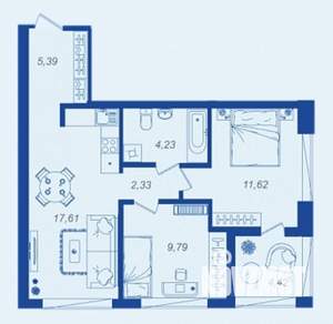 2-к квартира, вторичка, 53м2, 6/17 этаж