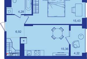 1-к квартира, вторичка, 46м2, 16/17 этаж