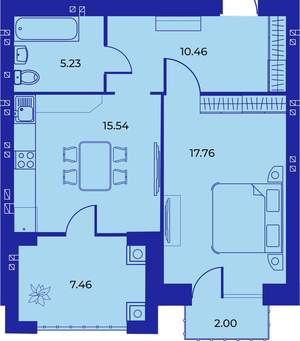 1-к квартира, вторичка, 58м2, 5/9 этаж