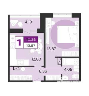 1-к квартира, вторичка, 40м2, 7/8 этаж