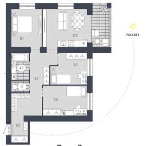 3-к квартира, вторичка, 76м2, 1/9 этаж