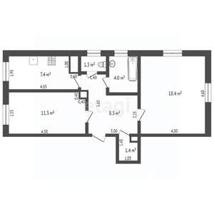 2-к квартира, вторичка, 52м2, 1/2 этаж