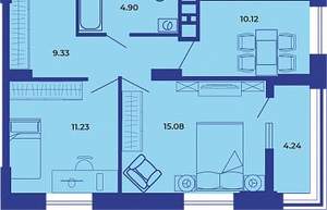 2-к квартира, вторичка, 55м2, 15/19 этаж