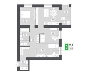 3-к квартира, вторичка, 76м2, 2/9 этаж