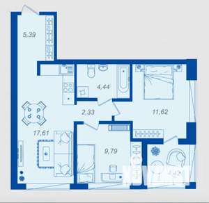 2-к квартира, вторичка, 53м2, 3/17 этаж